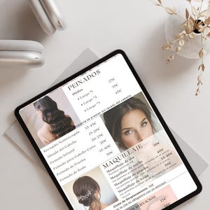 Plantilla Editable en Canva de Precios para Negocios de Belleza | Maquillaje, Peinados y Servicios Estéticos en Español