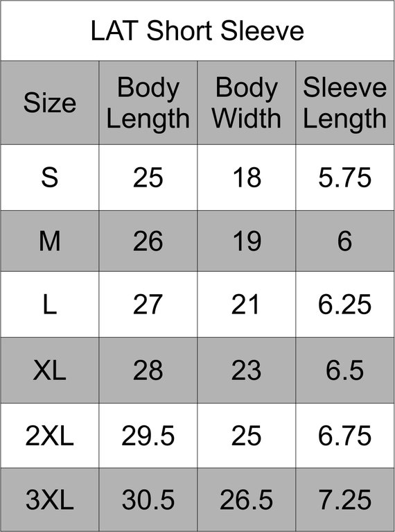 Lat Sportswear Size Chart