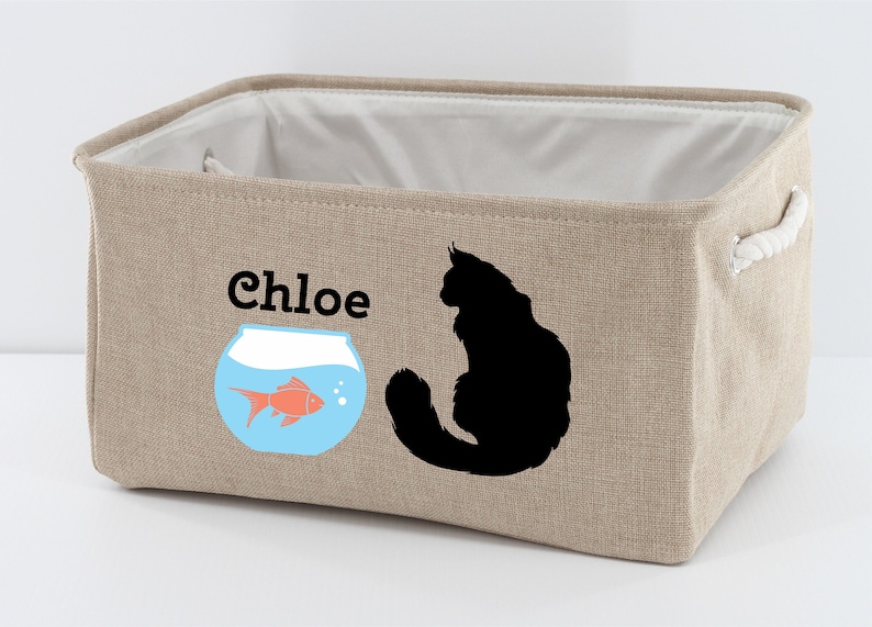 Personalized Cat Storage Basket Pet Storage Cat Toy Bin Linen Etsy