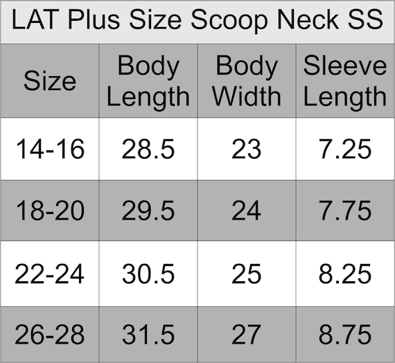 Lat Sportswear Size Chart