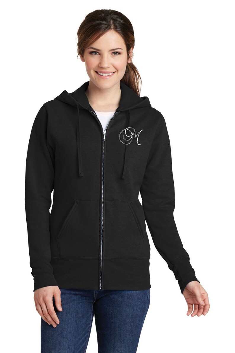 Monogram Rhinestone Hoodie Full Zip Hoodie Single Letter Etsy