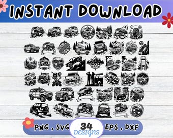 Bundle SVG 4 x 4 tout terrain, fichier coupé 4 x 4 tout terrain pour Silhouette Cricut | Sublimation PNG, pochoir, oeuvre d'art mural, papier découpé