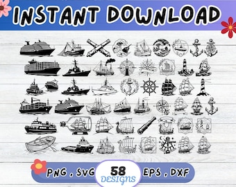 Pakiet Ships SVG, plik Ships Cut dla Cricut Silhouette | Sublimacja PNG, szablon, grafika ścienna, wycinanka papierowa
