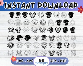 Labrador Retriever Dog Face SVG Bundle, Labrador SVG Cut File for Cricut Silhouette | Sublimation PNG, Stencil, Wall Art, Paper Cut