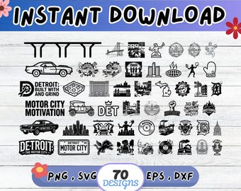 Pakiet Detroit SVG, plik do wycinania Motor City SVG dla Cricut Silhouette | Sublimacja PNG, szablon, grafika ścienna, wycinanka