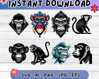Monkey Multilayer SVG Bundle, Laser Cut File, Paper Cut for Cricut, CNC, Vector Art Sublimation Design