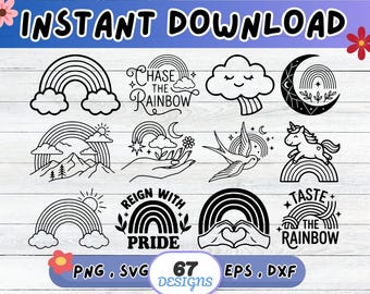 Rainbow SVG Bundle, Rainbow SVG Cut File for Cricut Silhouette | Sublimation PNG, Stencil, Wall Art, Paper Cut