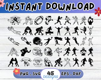 Football Player SVG Bundle, Quarterback SVG, Cut File for Cricut Silhouette | Sublimation PNG, Stencil, Wall Art, Paper Cut