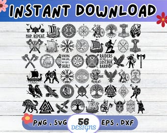Viking SVG-bundel, Noorse mythologie SVG, gesneden bestand voor Cricut silhouet | Sublimatie, png, stencil, muurkunst, papier gesneden