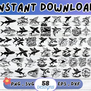 Flying Fish SVG Bundle, Exocoetidae SVG, Cut File for Cricut Silhouette | Sublimation png, Stencil, Wall Art, Paper Cut