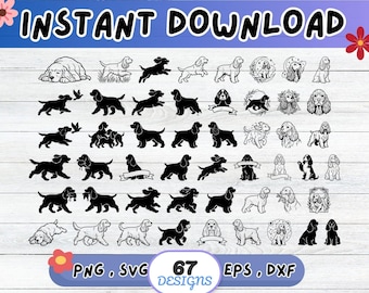 American Cocker Spaniel Dog SVG Bundle, Cocker Spaniel SVG, Cut File for Cricut Silhouette | Sublimation PNG, Stencil, Wall Art, Paper Cut