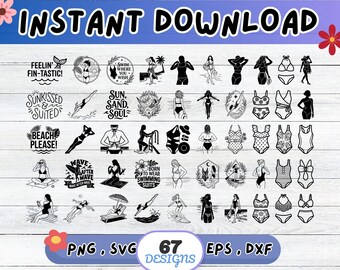 Zestaw SVG kostiumów kąpielowych dla kobiet, plik SVG do cięcia sylwetki bikini dla Cricut Silhouette | Sublimacja PNG, szablon, grafika ścienna, wycinanka