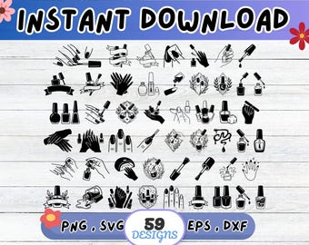 Nail Polish SVG Bundle, Nail Art SVG Cut File for Cricut Silhouette | Sublimation PNG, Stencil, Wall Art, Paper Cut