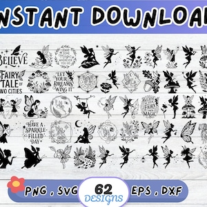Fairy SVG Bundle, Pixie SVG, Cut File for Cricut Silhouette | Sublimation png, Stencil, Wall Art, Paper Cut