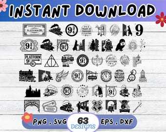 Platform 9 3/4 SVG Bundle, Platform 9 3/4 Cut File for Cricut Silhouette | Sublimation PNG, Stencil, Wall Art, Paper Cut