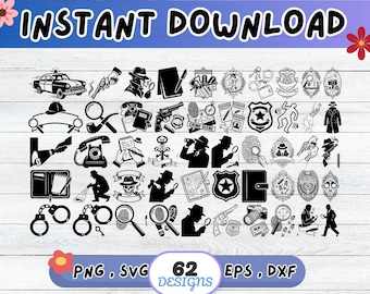 Detective SVG Bundle, Detective Cut File for Cricut Silhouette | Sublimation PNG, Stencil, Wall Art, Paper Cut
