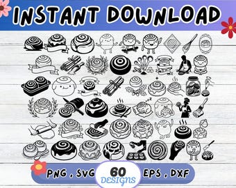 Cinnamon Bun SVG Bundle, Cinnamon Bun Cut File for Cricut Silhouette | Sublimation PNG, Stencil, Wall Art, Paper Cut