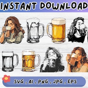 Beer Mug SVG Clipart Bundle: Decal & Sublimation Vector (Digital Download