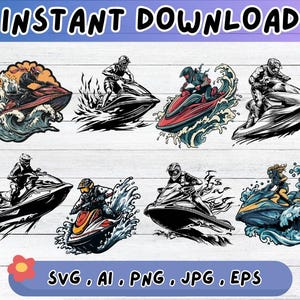 Jetski SVG bundle, Jetski Clipart Design, Cut Files For Decal, Sublimation Vector for Wall Art Decor, Png
