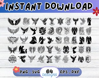 Angel SVG Bundle, Cherub SVG Cut File for Cricut Silhouette | Sublimation PNG, Stencil, Wall Art, Paper Cut