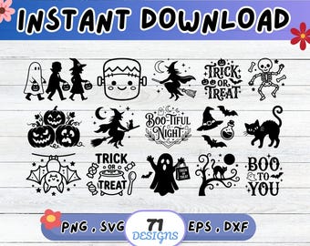 Happy Halloween SVG Bundle, Spooky Season SVG Cut File for Cricut Silhouette | Sublimation PNG, Stencil, Wall Art, Paper Cut