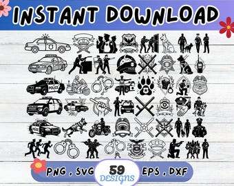 Police SVG Bundle, Police Cut File for Cricut Silhouette | Sublimation PNG, Stencil, Wall Art, Paper Cut