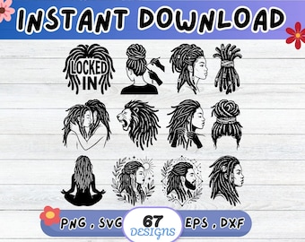 Dreadlock SVG Bundle, Locs SVG Cut File for Cricut Silhouette | Sublimation PNG, Stencil, Wall Art, Paper Cut