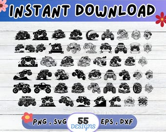 Monster Truck SVG Bundle, 4X4 Crawler SVG Cut File for Cricut Silhouette | Sublimation PNG, Stencil, Wall Art, Paper Cut