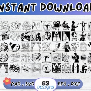 Schauspieler SVG Bundle, Thespian SVG, Schnittdatei für Cricut Silhouette | Sublimationsdruck png, Schablone, Wandkunst, Papierschnitt