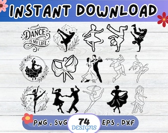 Dance Silhouettes SVG Bundle, Dance Silhouettes SVG Cut File for Cricut Silhouette | Sublimation PNG, Stencil, Wall Art, Paper Cut