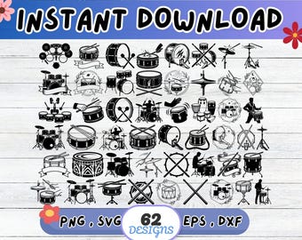 Drum SVG Bundle, Drum Cut File for Cricut Silhouette | Sublimation PNG, Stencil, Wall Art, Paper Cut