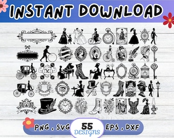 Victorian SVG Bundle, Victorian Cut File for Cricut Silhouette | Sublimation PNG, Stencil, Wall Art, Paper Cut