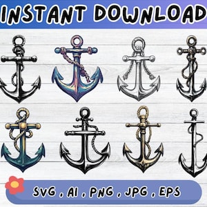 Anchor SVG Bundle: Clipart, Cut Files, Wall Art (Digital Download)
