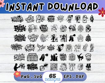 Pakiet Graffiti SVG, plik SVG do cięcia Street Art dla Cricut Silhouette | Sublimacja PNG, szablon, sztuka ścienna, wycinanka