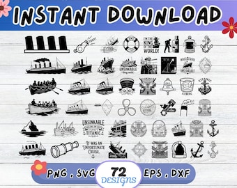 Pakiet SVG „Titanic”, plik do wycinania sylwetki Titanica dla Cricut | Sublimacja PNG, szablon, grafika ścienna, wycinanka