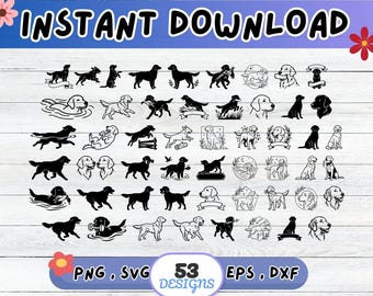 Flat Coated Retriever Dog SVG Bundle, Flat Coat Dog SVG, Cut File for Cricut Silhouette | Sublimation PNG, Stencil, Wall Art, Paper Cut