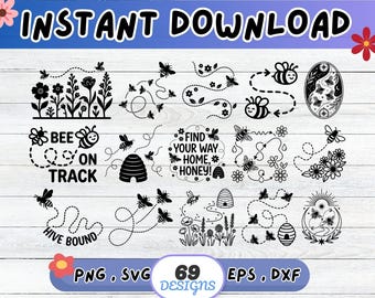 Bee Path SVG Bundle, Honey Bee Trail SVG, Cut File for Cricut Silhouette | Sublimation PNG, Stencil, Wall Art, Paper Cut