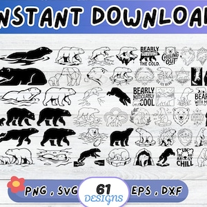Eisbär SVG Bundle, Arktis Tier SVG, Schnittdatei für Cricut Silhouette | Sublimationsdruck png, Schablone, Wandkunst, Papierschnitt
