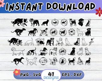 Dog Breed SVG Bundle, Dog Silhouette SVG, Cut File for Cricut Silhouette | Sublimation PNG, Stencil, Wall Art, Paper Cut