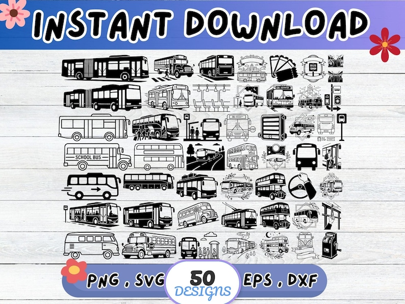 Bus SVG Bundle, Bus Cut File for Cricut Silhouette | Sublimation PNG ...