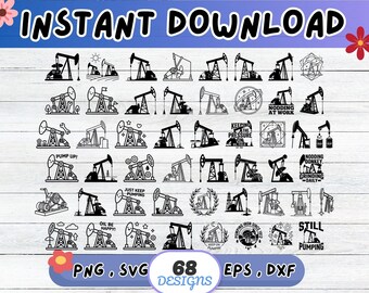 Pakiet plików SVG z motywem Oil Pumpjack, plik do wycinania sylwetki Oil Pumpjack dla Cricut | Sublimacja PNG, szablon, grafika ścienna, wycinanka