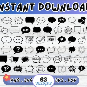 Speech Bubble SVG Bundle, Thought Cloud SVG Cut File for Cricut Silhouette | Sublimation PNG, Stencil, Wall Art, Paper Cut