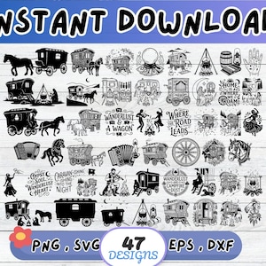 Gypsy Caravan SVG Bundle, Boho Vardo SVG, Cut File for Cricut Silhouette | Sublimation png, Stencil, Wall Art, Paper Cut