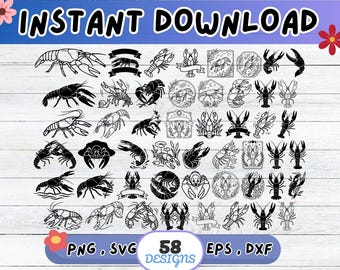 Crawfish SVG Bundle, Crawfish Cut File for Cricut Silhouette | Sublimation PNG, Stencil, Wall Art, Paper Cut