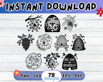 Bee Hive SVG Bundle, Apiary SVG Cut File for Cricut Silhouette | Sublimation PNG, Stencil, Wall Art, Paper Cut