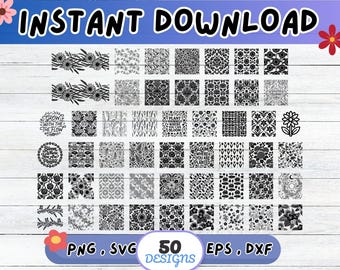 Flower Seamless Pattern SVG Bundle, Floral Print SVG Cut File for Cricut Silhouette | Sublimation PNG, Stencil, Wall Art, Paper Cut
