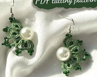 PDF tatting pattern - shuttle tatting lace crown earrings with diagram and written instructions instant download  (NO VIDEO)