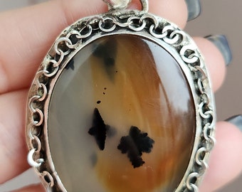 Montana Agate Pendant Chain border sterling silver orange black white