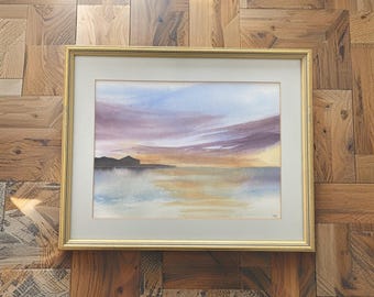 Originele Stoupa Bay-aquarelschilderij: Griekse kustzonsopgangkunst