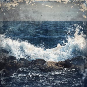 Vintage Ocean Waves Digital Download – 19th Century Maritime Oil Painting, Antique Coastal Wall Art, Nautical Seascape Print